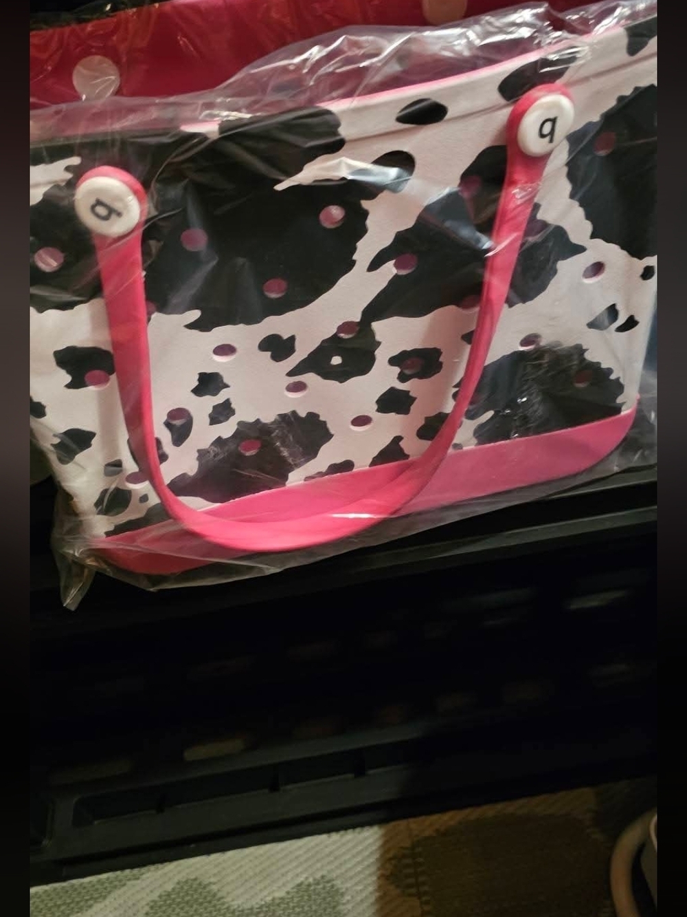 Pink and Black Cowprint Tote Bag - Fashionable Women's MED BOGG LIKE BAG